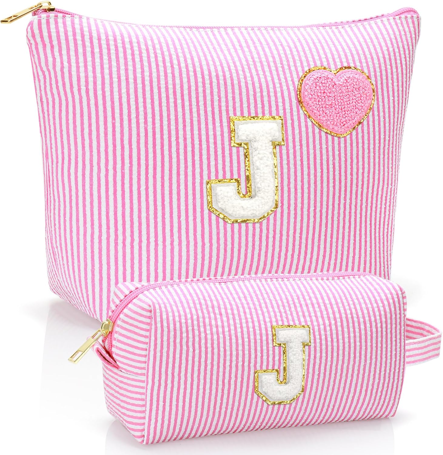 YILANCOL Initial Makeup Bag Personalized Preppy Cosmetic Bag Trendy Toiletry Travel Bag for Teen Girls Kids Women Letter Makeup Pouch Purse Holiday Gifts Birthday Christmas Gifts 2Pack, Pink