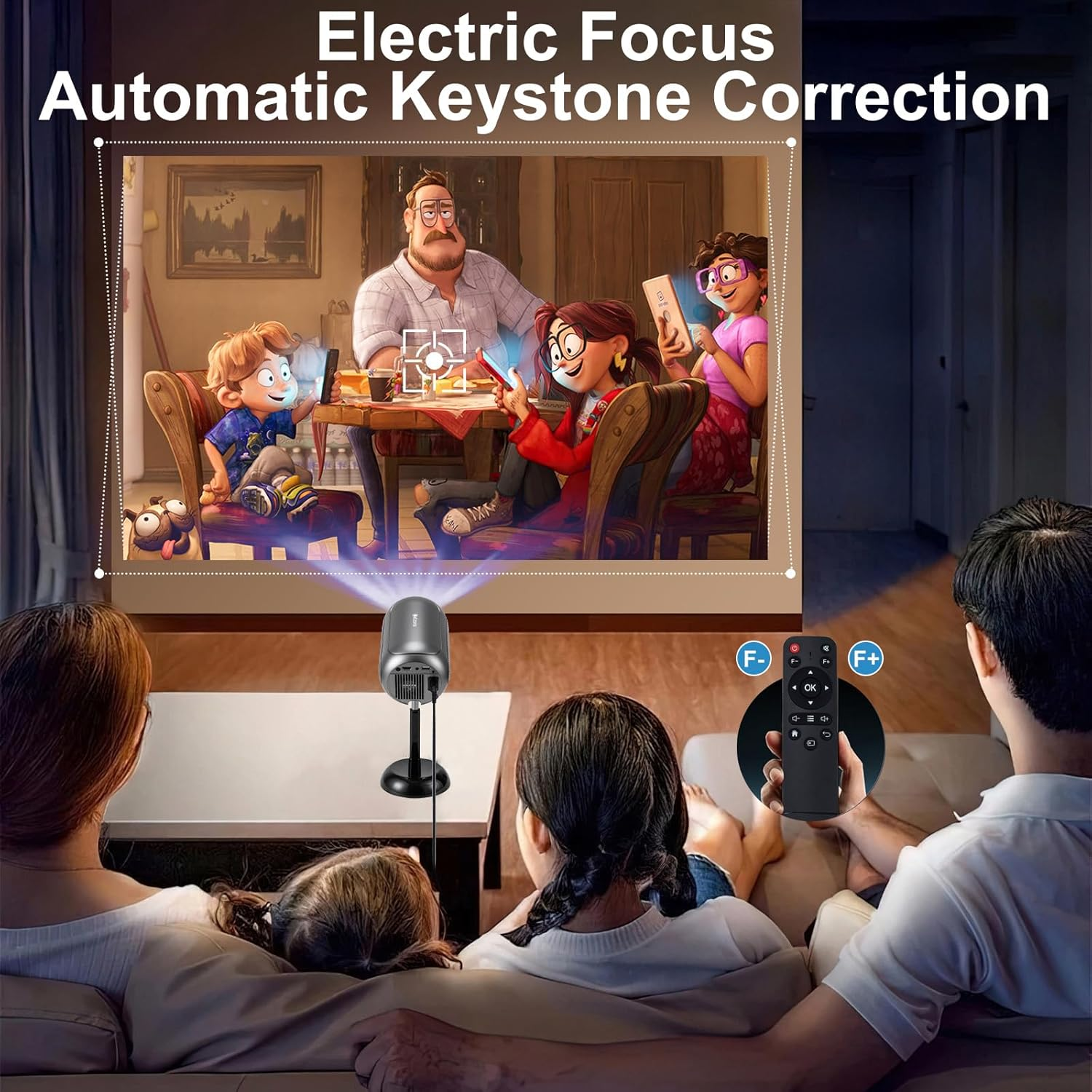 Mini Projector with Wifi 6 & Bluetooth, 240 ANSI Portable Projector, 4K 1080P Supported, 90&deg; Adjustable Hidden Stand, Smart Home Theater Projector for Indoor & Outdoor Use image number 3