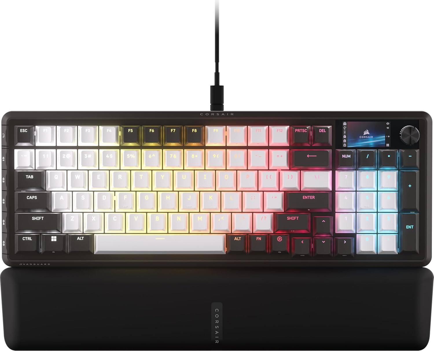 CORSAIR Vanguard 96 Wired Mechanical Gaming Keyboard &ndash; 96% Layout, MLX Pulse Linear Switches, 8000Hz Polling, LCD Display, Virtual Stream Deck, G-Keys, SOCD Flashtap, QWERTY US &ndash; Black and White image number 1