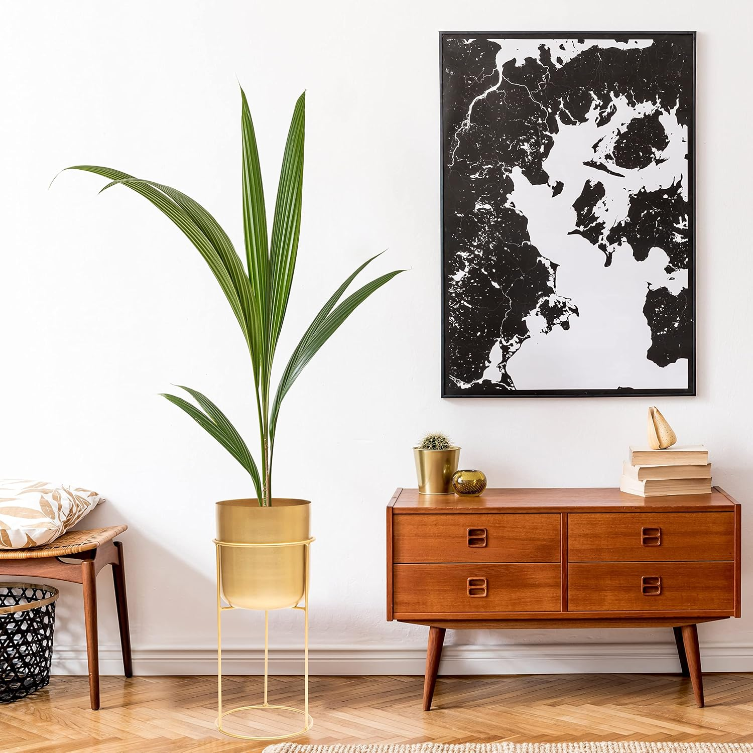 Olly & Rose Matt Metal Plant Pot with Gold Plant Stand - Tall 50Cm Large Plant Pot Indoors with Stand - Large Decorative Planter image number 6