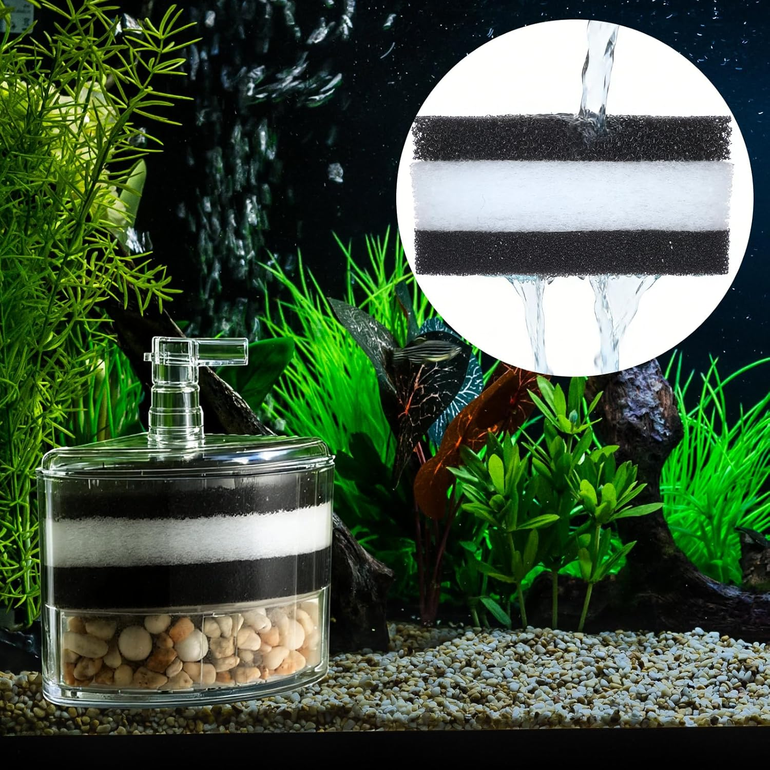 Frienda 12 Pcs Replacement Aquarium Filter Pads for 10-30 Gallon Corner Filter Aquarium Foam Air Driven Media Sponge for Fish Tank Water Filtration, White and Black image number 2