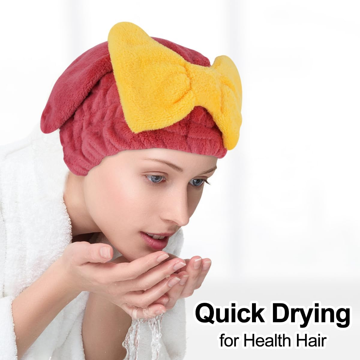 4Pcs Super Absorbent Hair Towel Wrap, FHDUSRYO Microfiber Hair Drying Towel Caps, Bowknot Fast Drying Hair Turban Wrap Towel with 4 Washing Wristbands, Soft Quick Drying Cap for Women, Wet Hair image number 1