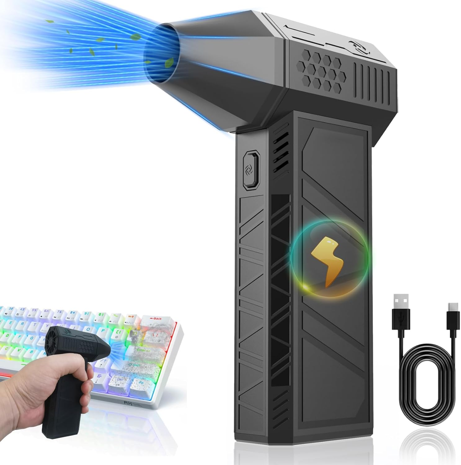 QUIXNOVA Electric Turbine Duster - 130000RPM Compressed Air Duster，8000 Mah Battery，3 Gear Adjustable Jet Dry Blower Can Reusable Can for Computer Keyboard,Outdoors,Car,Home image number 6