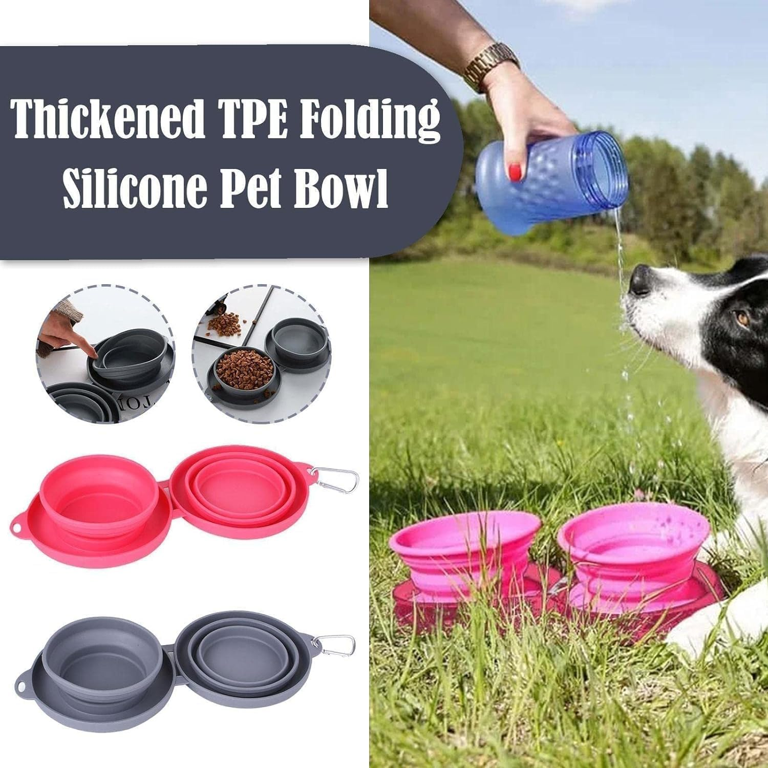 Foldable Dog Bowl Double Bowls for Pet Outdoor Travel Portable Feeders Dog Collapsible Water Food A1W3 Feeder image number 6