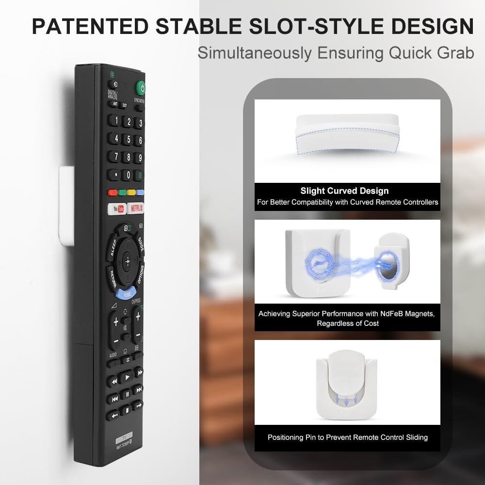 WALLFID Magnetic Remote Control Holder Wall Mount, Innovative Slot Design for Effortless Organization of Home, Office, and School Supplies - Organize and Fix Remotes with Ease (Black, 2 Pack) - Gray, 4 Pack image number 2