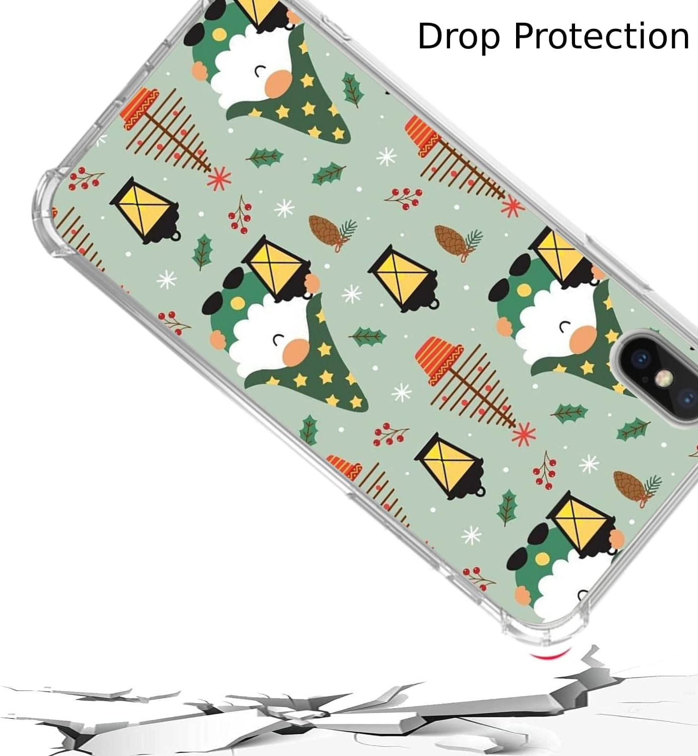 Retro Green Vintage Christmas Gnomes Case for Iphone Xs Max, Cute Cartoon Christmas Trees Snowflake Elements Pattern Case for Girls Boys Women Men, Trendy TPU Bumper Cover Case for Iphone Xs Max image number 1