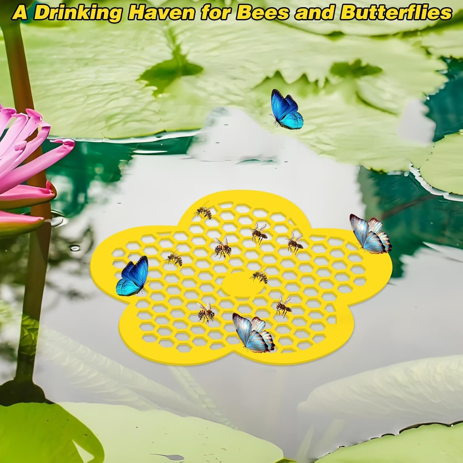 4Pcs EVA Foam Bee Feeder and Butterfly Drinking Station, Floating Bee Island Butterfly Feeder Drinker Station, EVA Foam Floating Bee Waterer Butterfly Watering Station image number 6