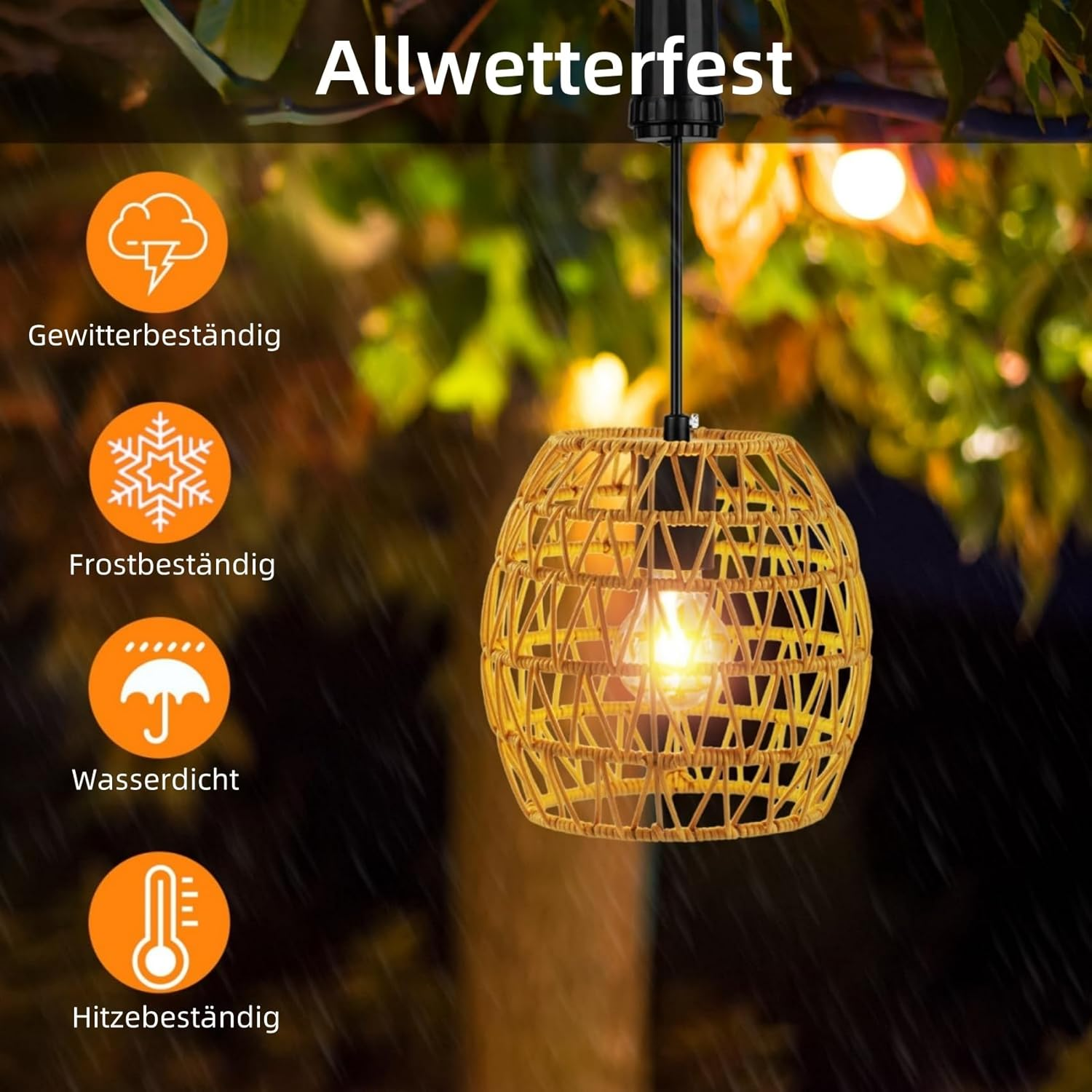 Outdoor Hanging Lamp with Battery, IP44 Waterproof Battery Pendant Light, 6 Hour Timer, Hanging Light Battery for Patio, Bar, Garden, Patio, Living Room, Bedroom, Boho Decoration image number 5