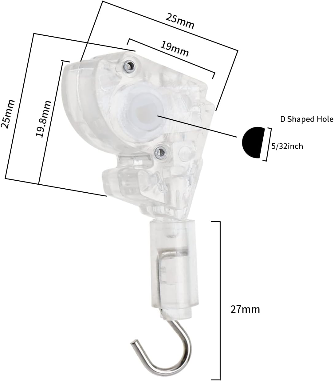 Emsea 4Pcs 1" Blinds Wand Tilter Mechanism with D Shaped Gear 5/32" Hook Connection Metal Venetian Blind Tilt Wand Tilter Mechanism Replacement for Mini Blinds image number 4