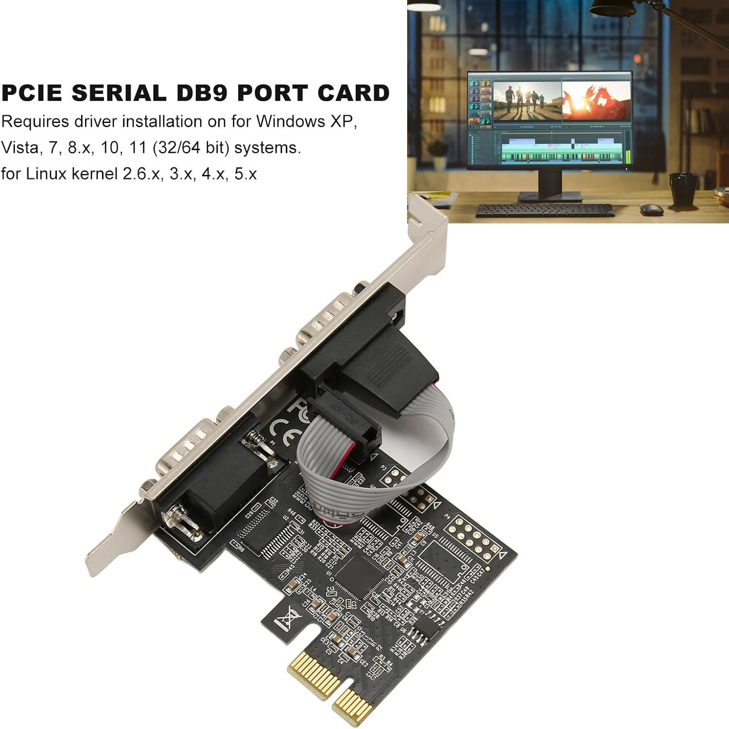 2 Port PCI Express RS232 Serial Adapter Card, Pcie Serial Host Controller Card for Windows for Linux, for Desktop PC image number 4