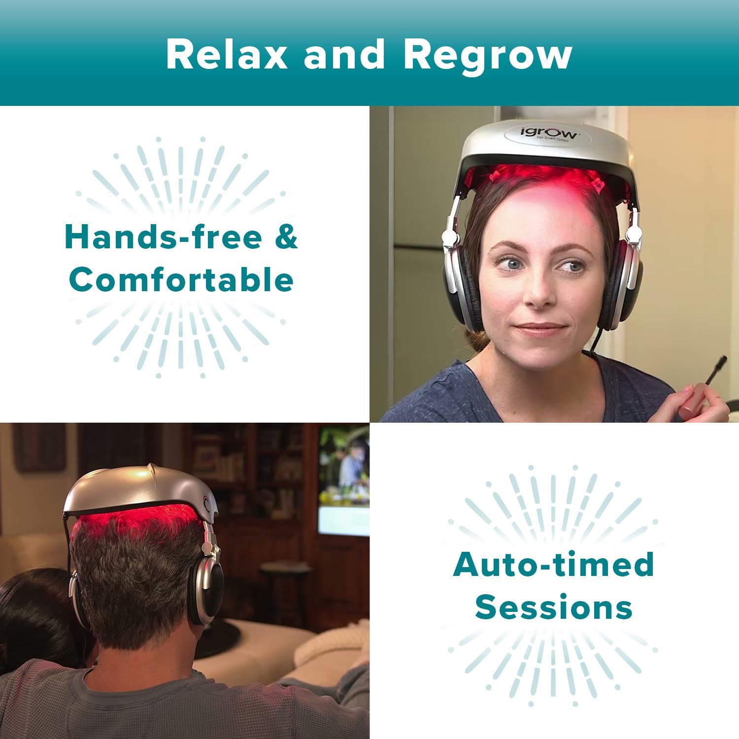 Igrow Laser Hair Growth Helmet: Restoration & Regrowth Treatment System for Hair Loss - Natural Thinning, Balding, and Alopecia Solution for Women and Men - Fda Cleared Low Level Laser Device image number 6