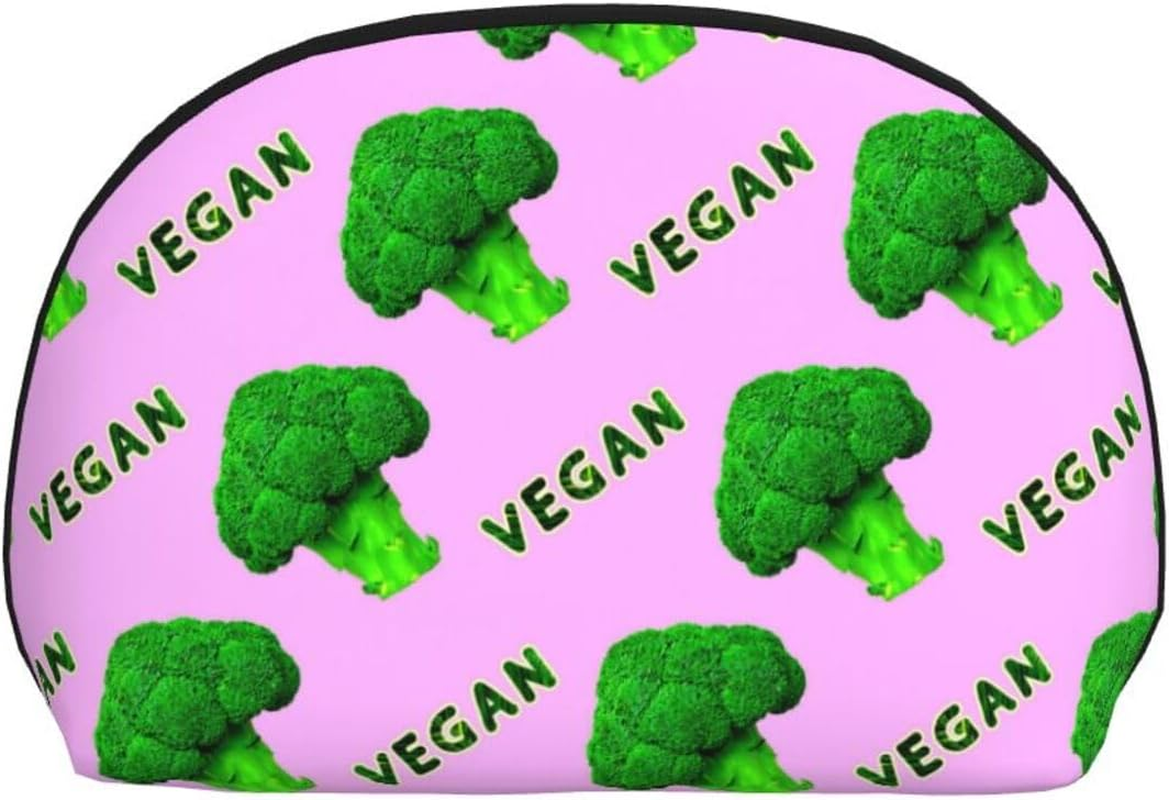 Cozimangoe Coin Pouch Makeup Bags Set, 2 Piece Shell Shape Cosmetic Bag with Pockets for Daily Travel Handbag Lipstick Keys Toiletry, Personalized Broccoli Vegan Green Pink