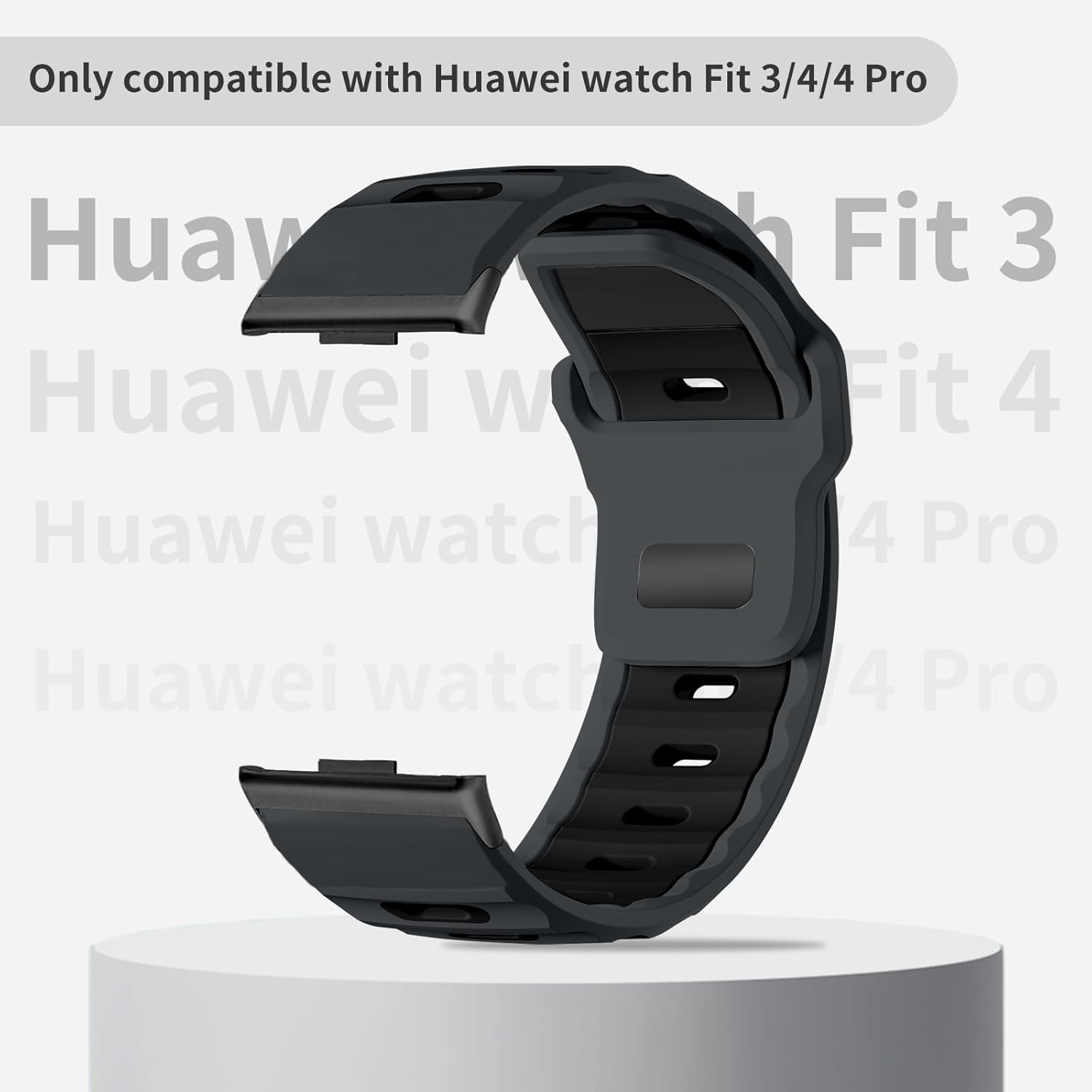 Chinbersky Silicone Marine Strap Compatible with Huawei Watch Fit 3/Fit4/Fit4 Pro Bracelet Men Women Durable Good Fit Waterproof Soft Sport Replacement Wristbands for Huawei Fit 3/4/4 Pro Bracelet - Black White image number 6