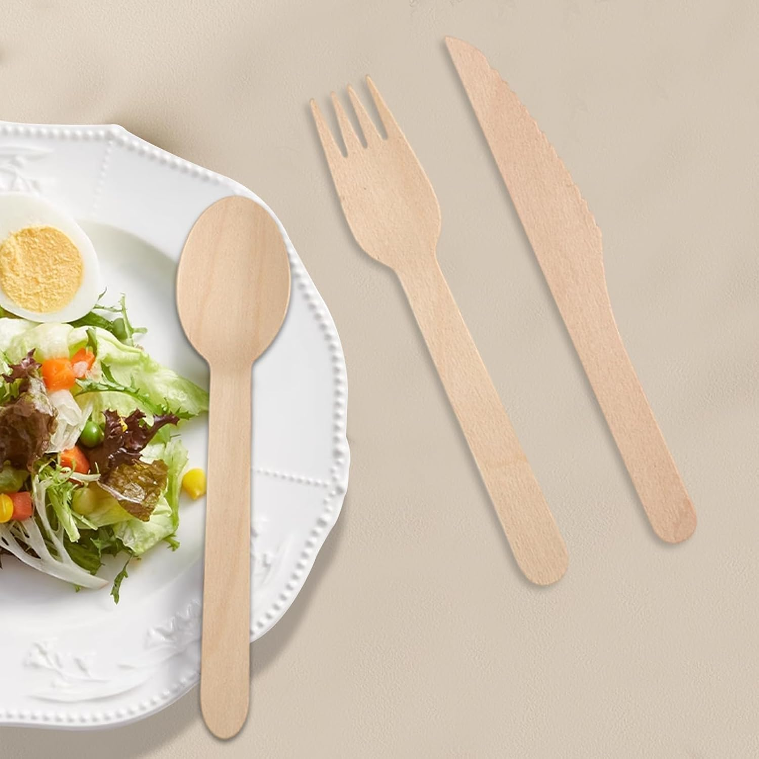 TNGAMFGT 360 Pieces Wooden Disposable Cutlery(120 Forks, 120 Spoons, 120 Knives) image number 4