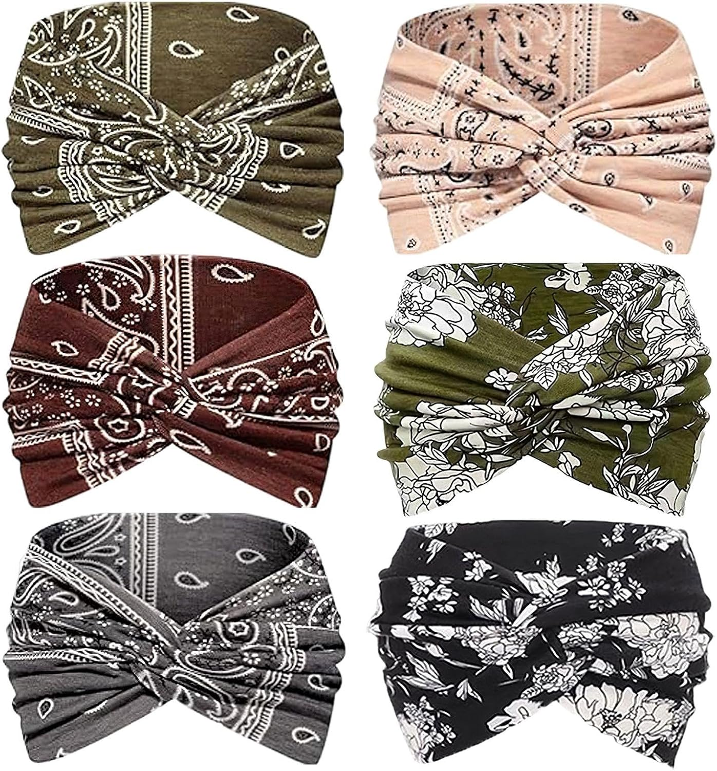 Pack of 6 Printed Headbands for Women, Retro Headbands, Yoga Sports Headbands, Non-Slip Sweat-Absorbing Headbands, Bohemian Style Hair Accessories with Wide Brim image number 4