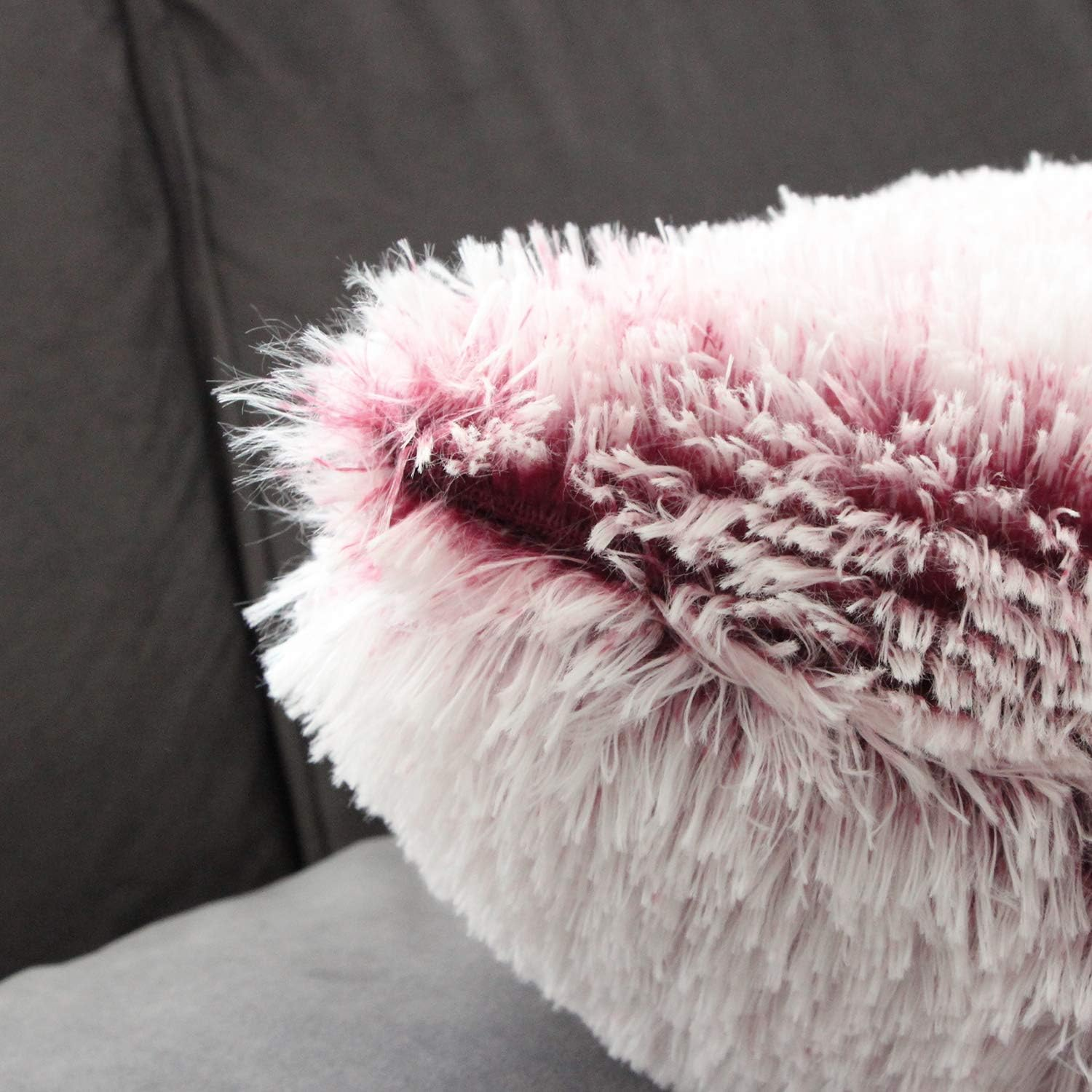 Uhomy 2 Packs Home Decorative Luxury Super Soft Plush Faux Fur Throw Pillow Cover Cushion Case, Double Sides Fur, for Sofa/Bed 18X18 Inch 45X45 Cm Red Ombre image number 1