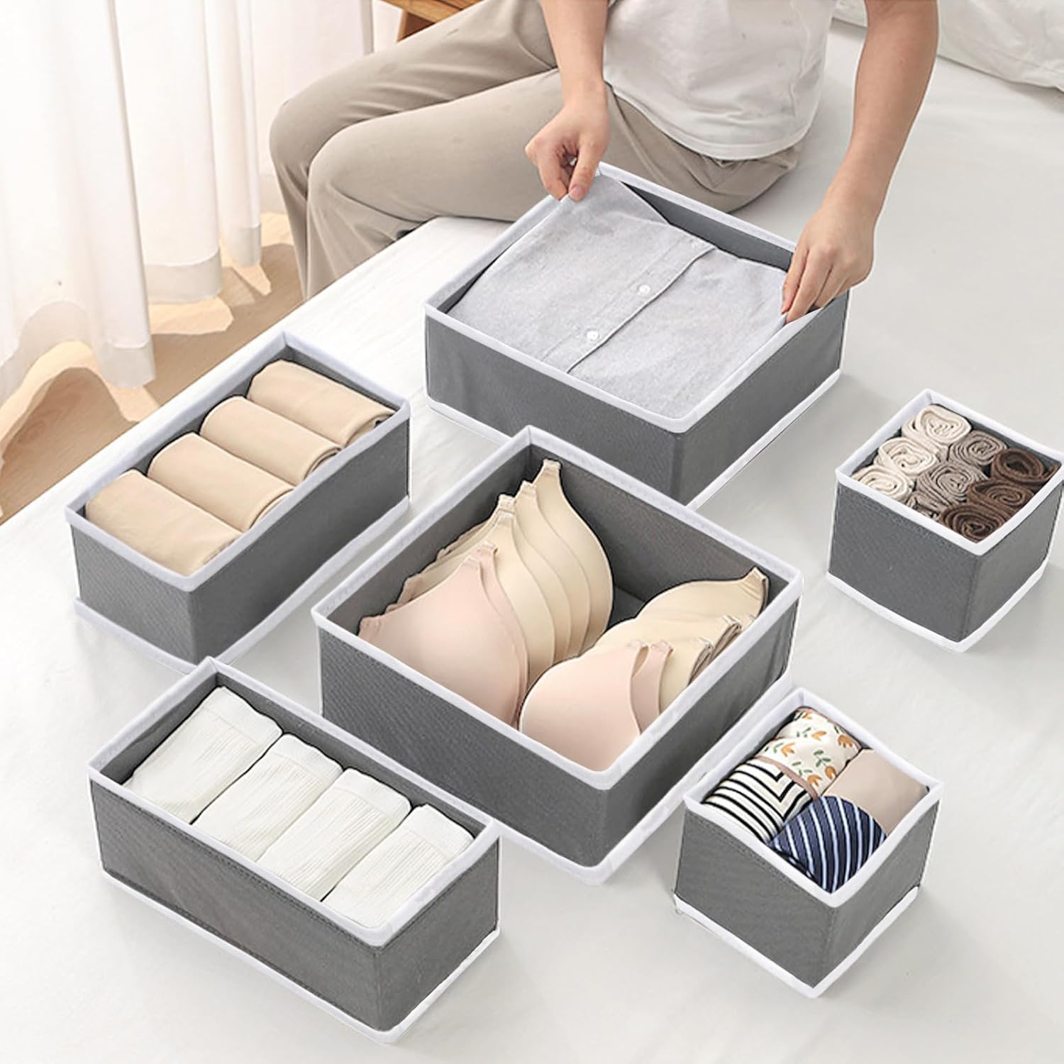 Doublecare 12 Pack Clothes Drawer Organizer, Foldable Drawer Organiser Clothes, Underwear Organiser for Clothes, Pants, Skirts, Socks, Underwears, Baby Clothing, Towel (Grey) image number 6