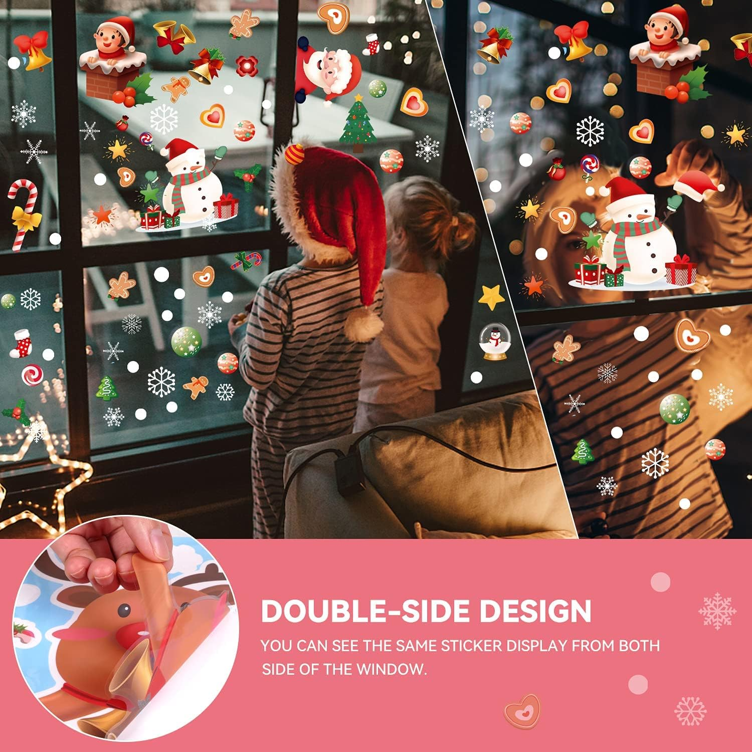 Christmas Window Clings Decorations 9 Sheets 242 Pcs Xmas DIY Window Stickers Snowflake Reindeer Santa Claus Removable Static Stickers for Christmas Window Door Refrigerator Cabinet Decor image number 2