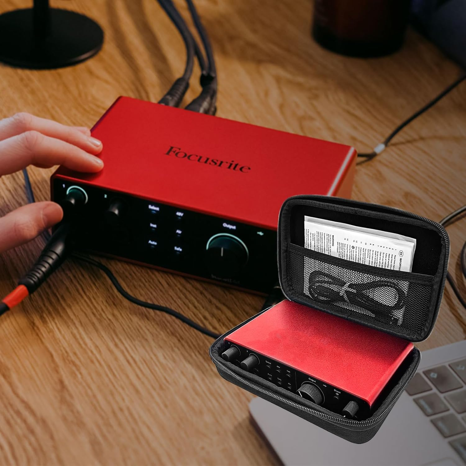 Musiin Premium Velvet Travel Case Compatible with Focusrite Scarlett 2I2 4Th Gen Audio Interface, Hardshell Case Match 2I2 Protective Travel Carrying Cover Bag (Black) - Grey image number 3