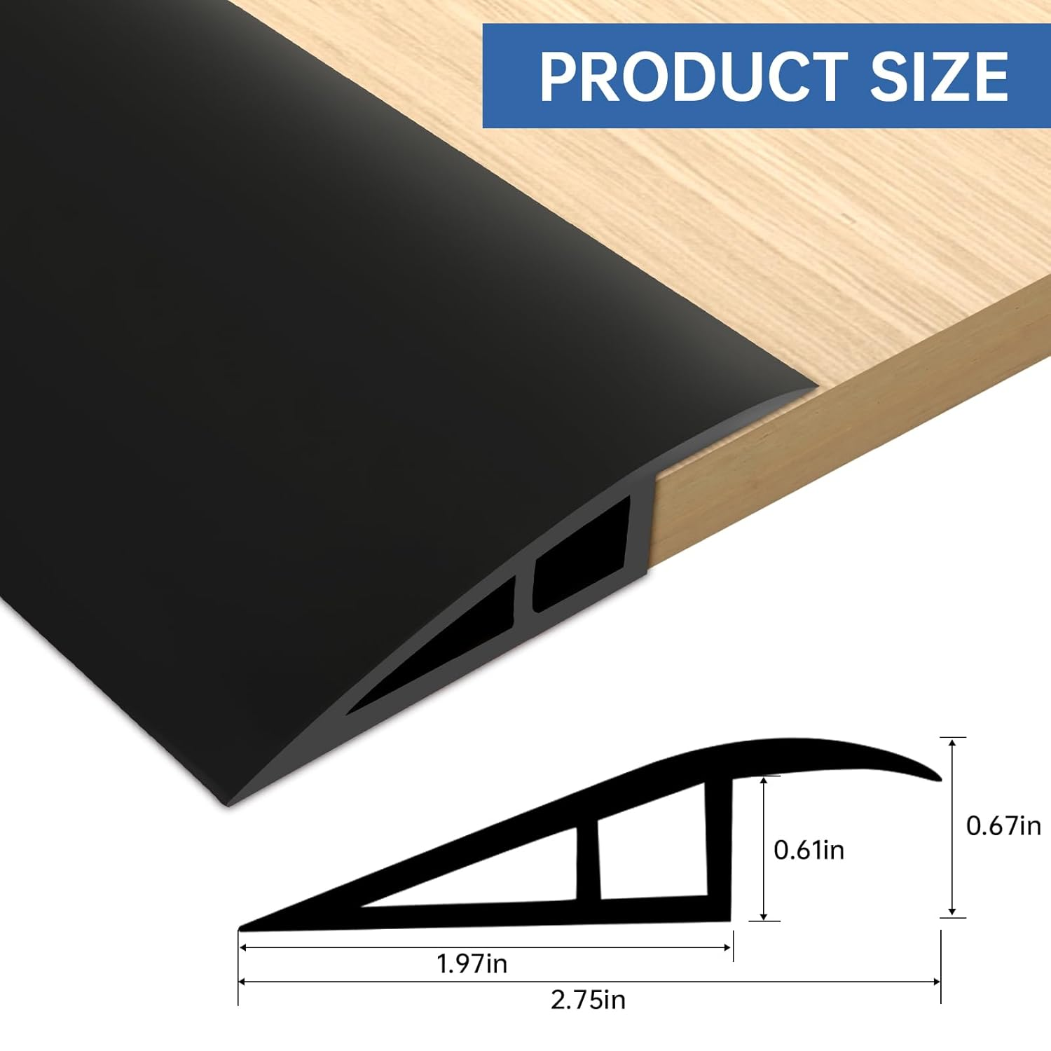 FONUNO Floor Transition Strip Vinyl Door Threshold Flooring Self Adhesive Carpet Edging for Laminate Doorway Edge from 2/5'' to 3/5'' (Black, 3.3 Ft) image number 3