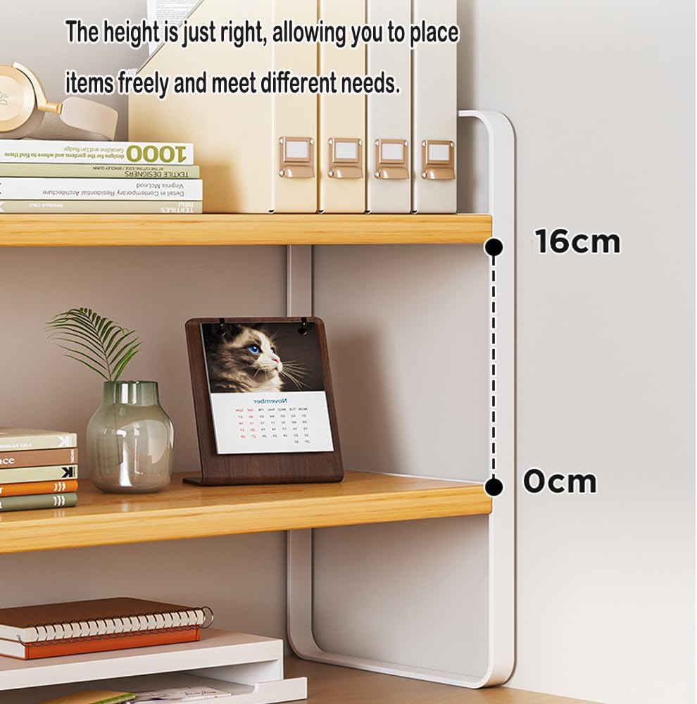 Fohouse Wooden Desktop Bookshelf Organizer, Office Desk Shelf Organizer - Multi-Purpose Bookshelf for Office Supplies, Makeup Top Organizer Storage, and Home Decor (White-2 Tier) - Black image number 3