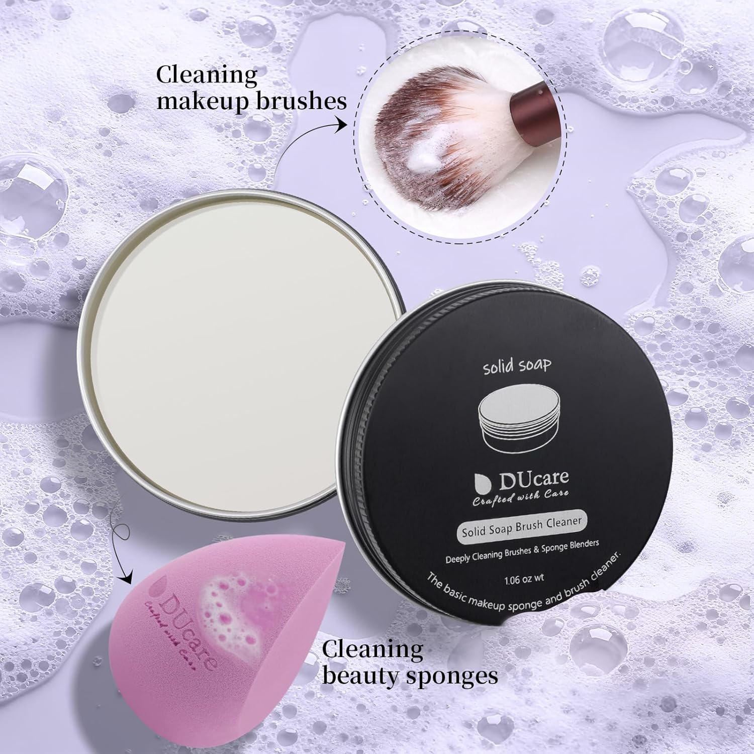 Ducare Makeup Brush Cleanser Solid- Deep Cleaning & Conditioning Soap Bar for Makeup Brushes, Sponges and Beauty Blenders, Cruelty Free, Travel-Friendly with Coconut Oil - White image number 7