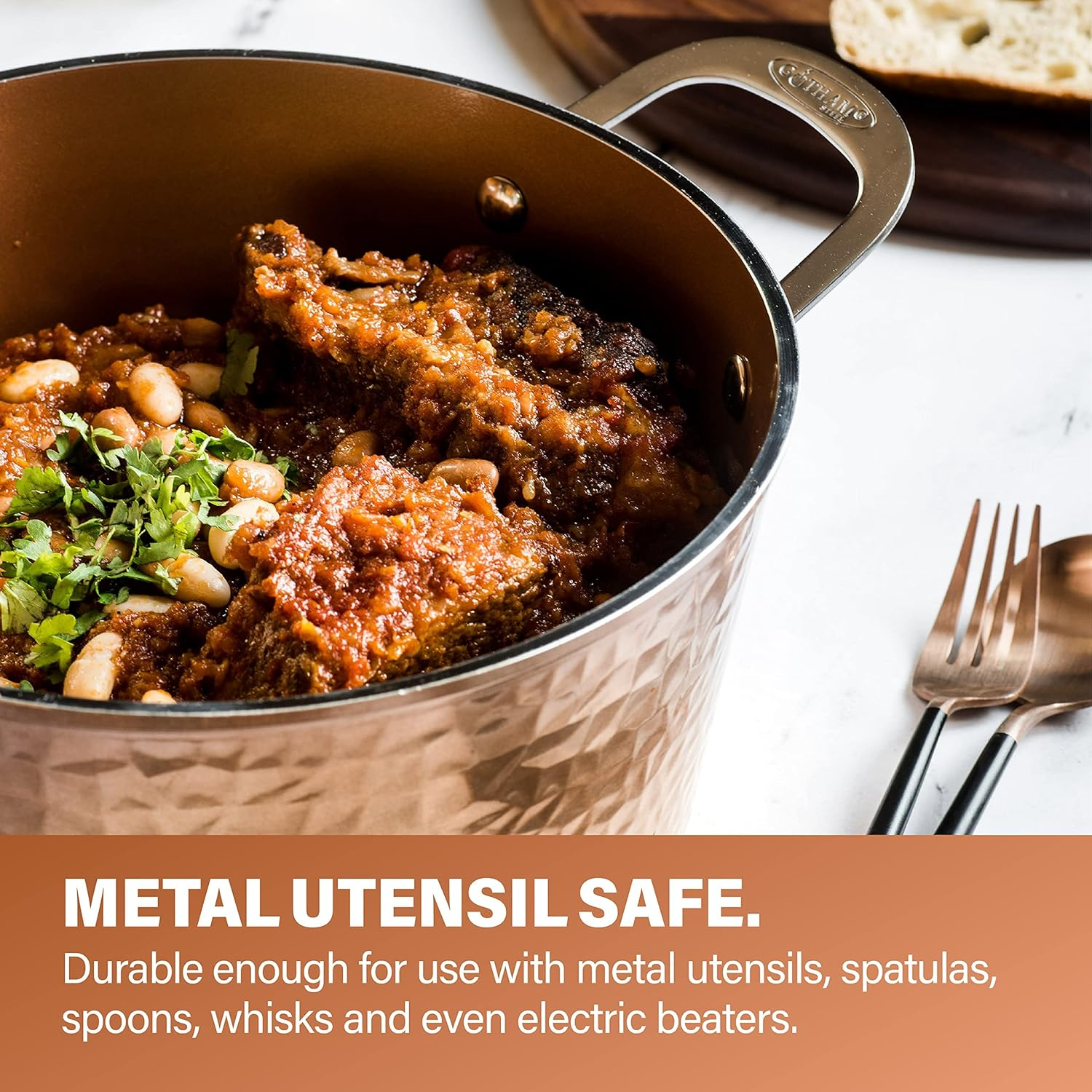 Gotham Steel Hammered Copper Collection &ndash; 20 Piece Premium Pots and Pans Set Nonstick Ceramic Cookware + Bakeware Set for Kitchen, Induction/Dishwasher/Oven Safe, Healthy and Non Toxic image number 2