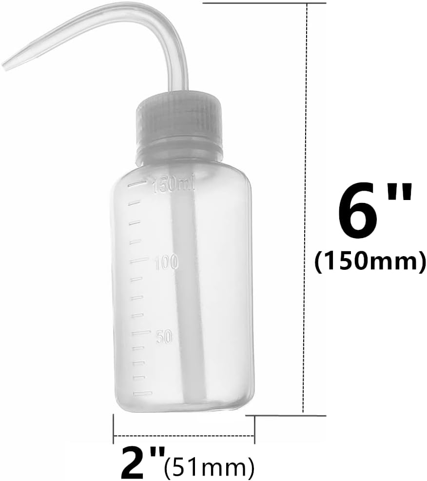 APUXON Wash Bottle 2Pcs 150Ml 5Oz Narrow Mouth Squeeze No Spill Bend Mouth Watering Cans for Medical Lab - Plastic Safety image number 5