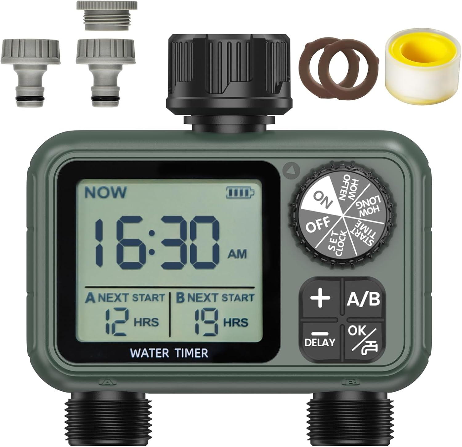 Sprinkler Timer Brass 4 Outlet, Programmable Water Timer for Garden Hose Faucet, Waterproof Gardening Supplies, Automatic Drip Irrigation System Outdoor with Sprinklers for Yard, Lawn, Greenhouse