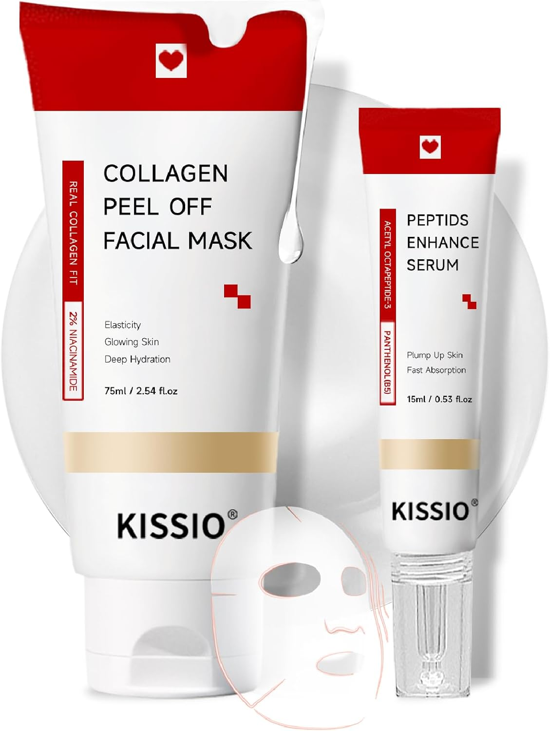 KISSIO Collagen Wrapping Mask Set,Enhance Serum and Peel off Facil Mask for Elasticity,Hydrating,Glowing and Plumping Skin,Face Mask with Collagen,Peptide and Niacinamide,Skin Care image number 5