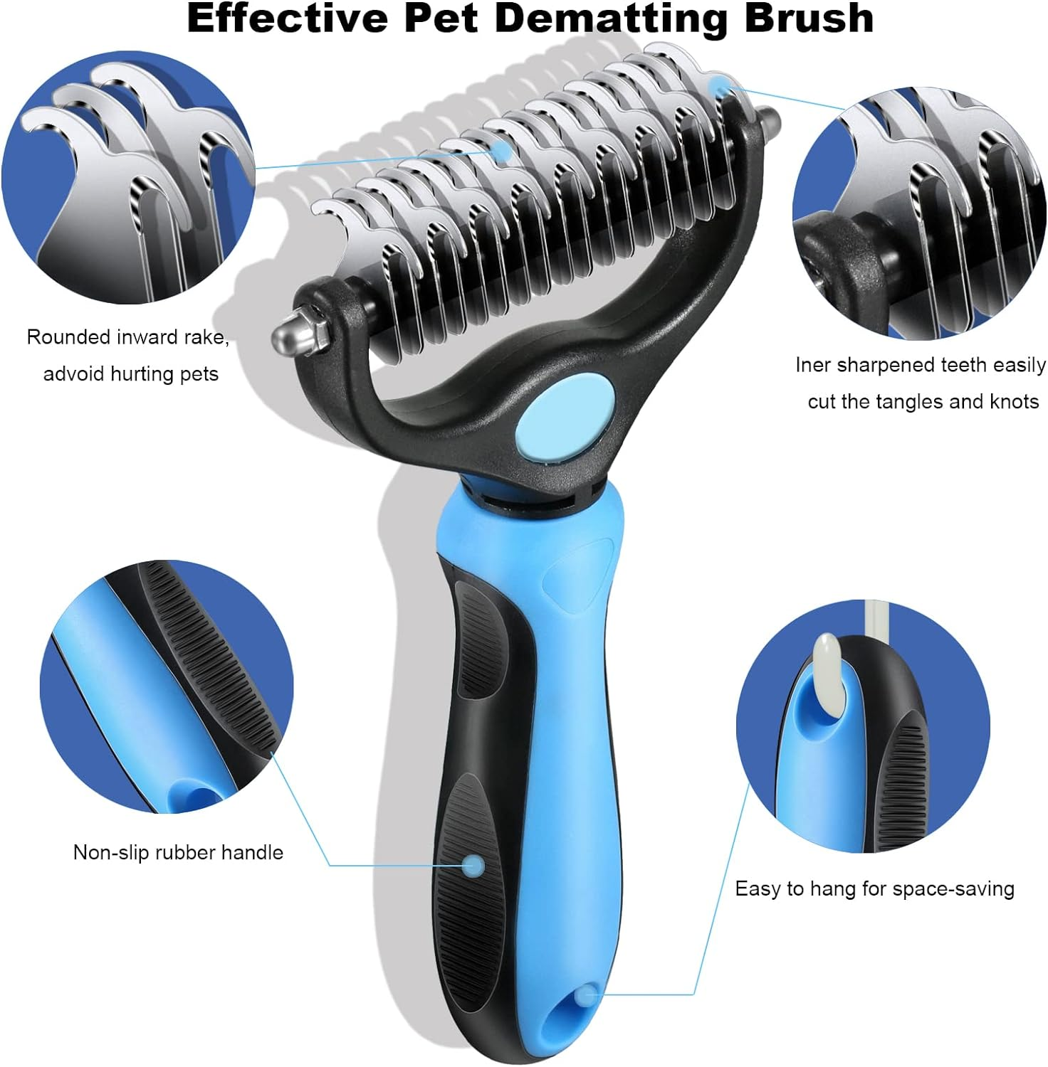 Sebtle Pet Grooming Brush, Double Sided Shedding and Dematting Undercoat Rake Comb, Deshedding Pet Brush for Dogs Cats Removes Knots & Tangles (Azure with a Comb) image number 4