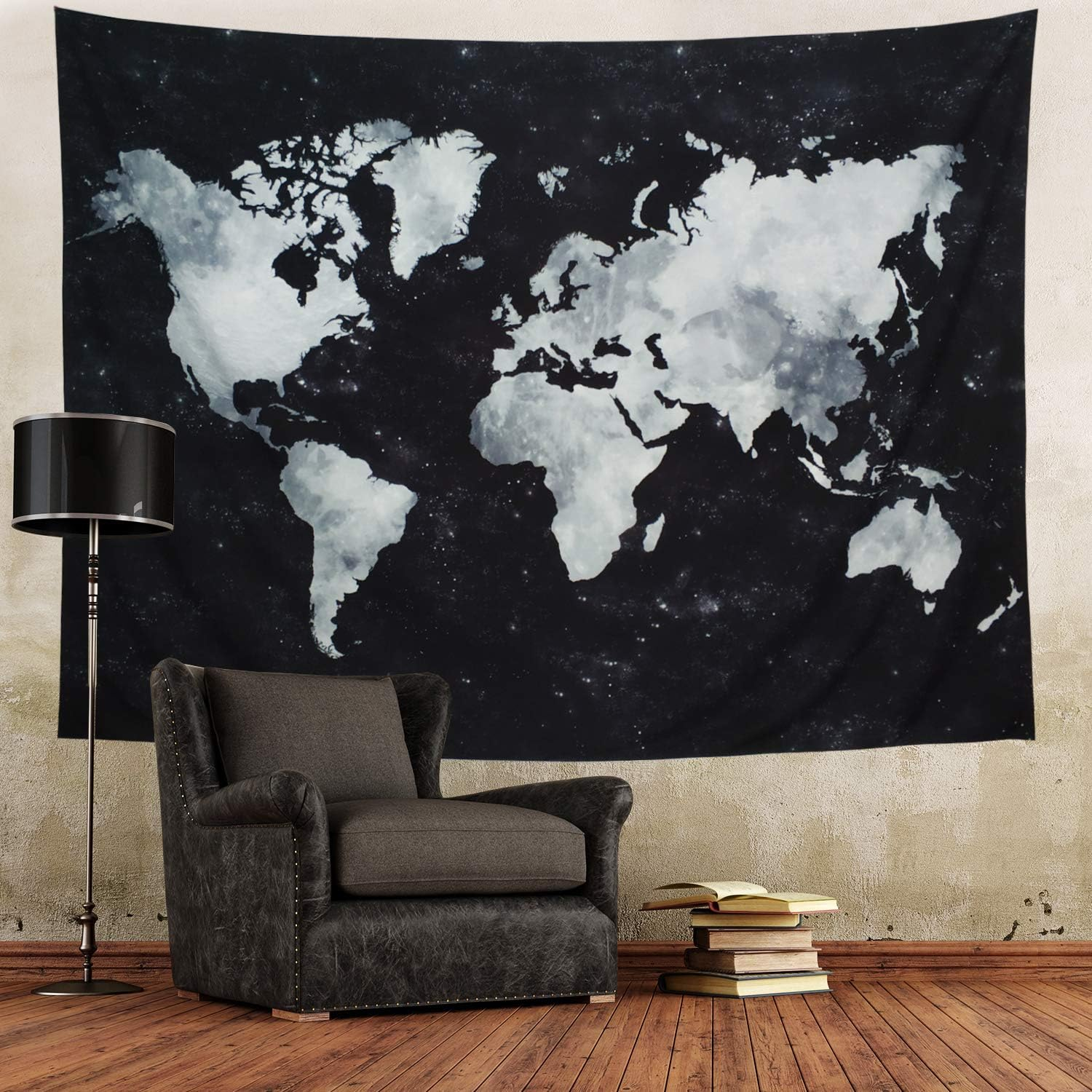Lahasbja World Tapestry Map Tapestry Starry World Map Tapestry Apartment Essentials Black and White Tapestry Globe Galaxy Constellation Tapestry for Men Dorm Posters (M/51.2~59.1 Starry Map) image number 2