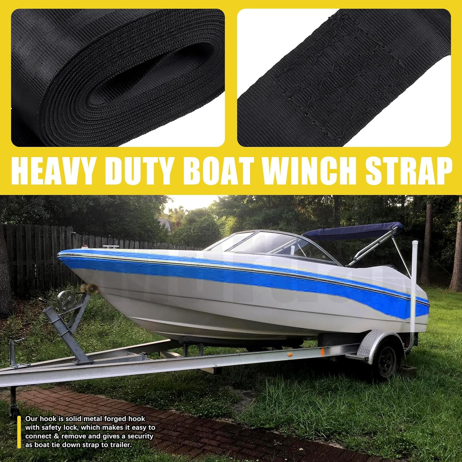 20 Feet Trailer Winch Strap with Safety Snap Hook Breaking Strength Heavy Duty Boat Winch Strap, Marine Boat Winch Strap, Trailer Strap Replacement for Towing Vehicles Boats Trailer image number 5