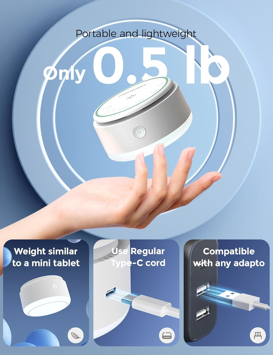 Momcozy White Sound Machine for Baby Kids - Portable Sound Machine with Night Light, 20 Soothing Sounds for Sleeping, Personalized Timer and Memory Function（Cold Light） image number 6