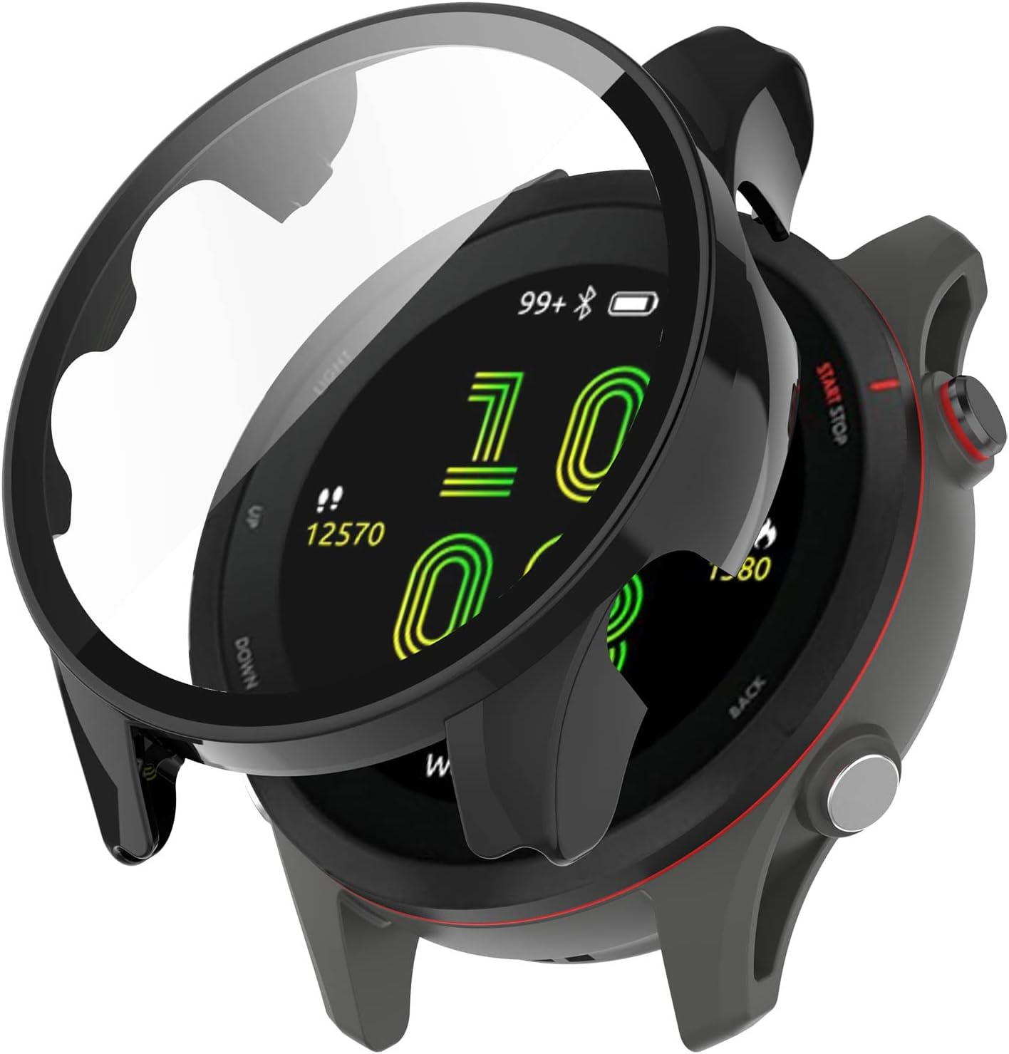 Protective Case Compatible with Garmin Forerunner 255 255 Music/255S 255S Music Screen Protector Hard PC Full Cover Tempered Glass Shell Protector Cases for Forerunner 255/255S Case,Black*2 image number 1