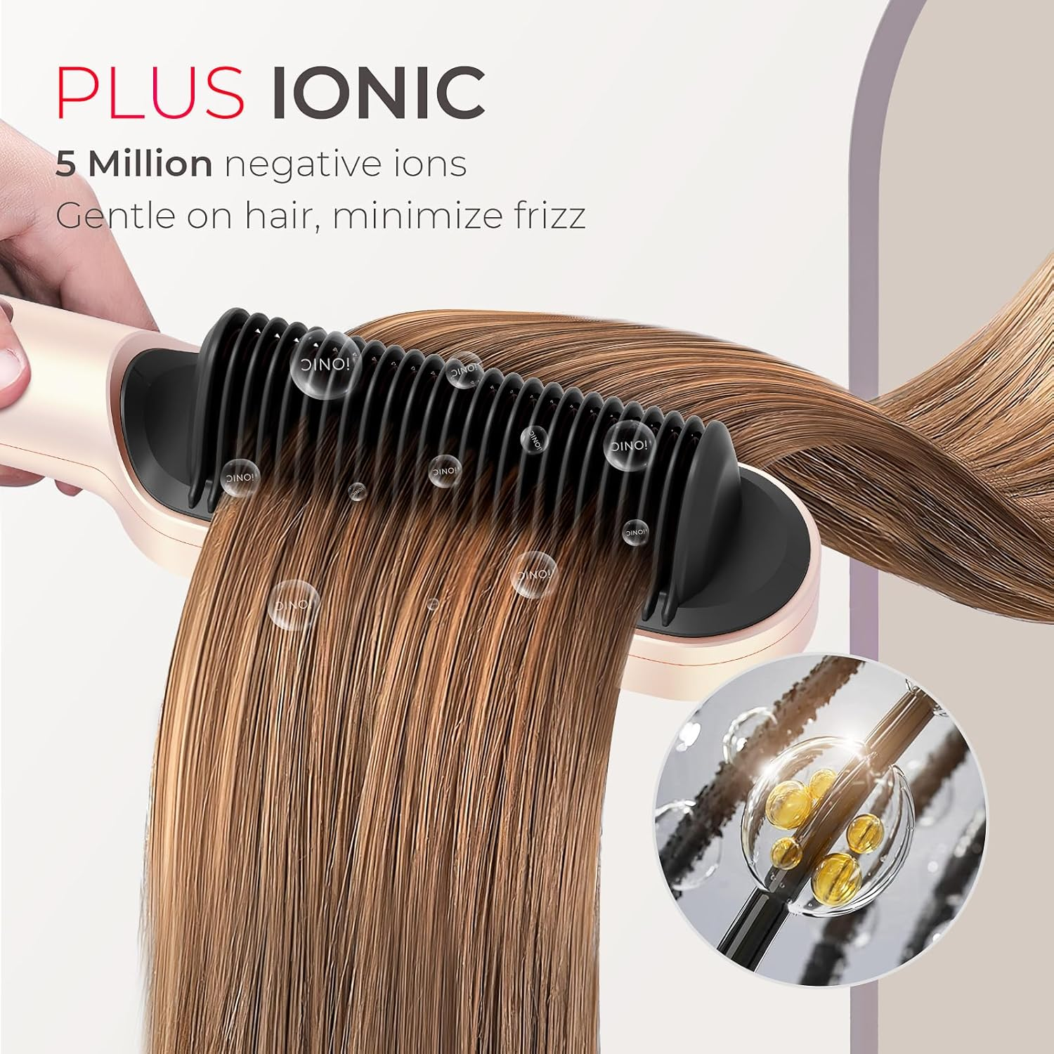 TYMO Ring plus Hair Straightener Brush, Ionic Straightening Brush & Hair Iron 2-In-1 with Nano Titanium Coating for Even Heat, 9 Temperature Settings & LED Screen, Professional Hair Tools for Styling.