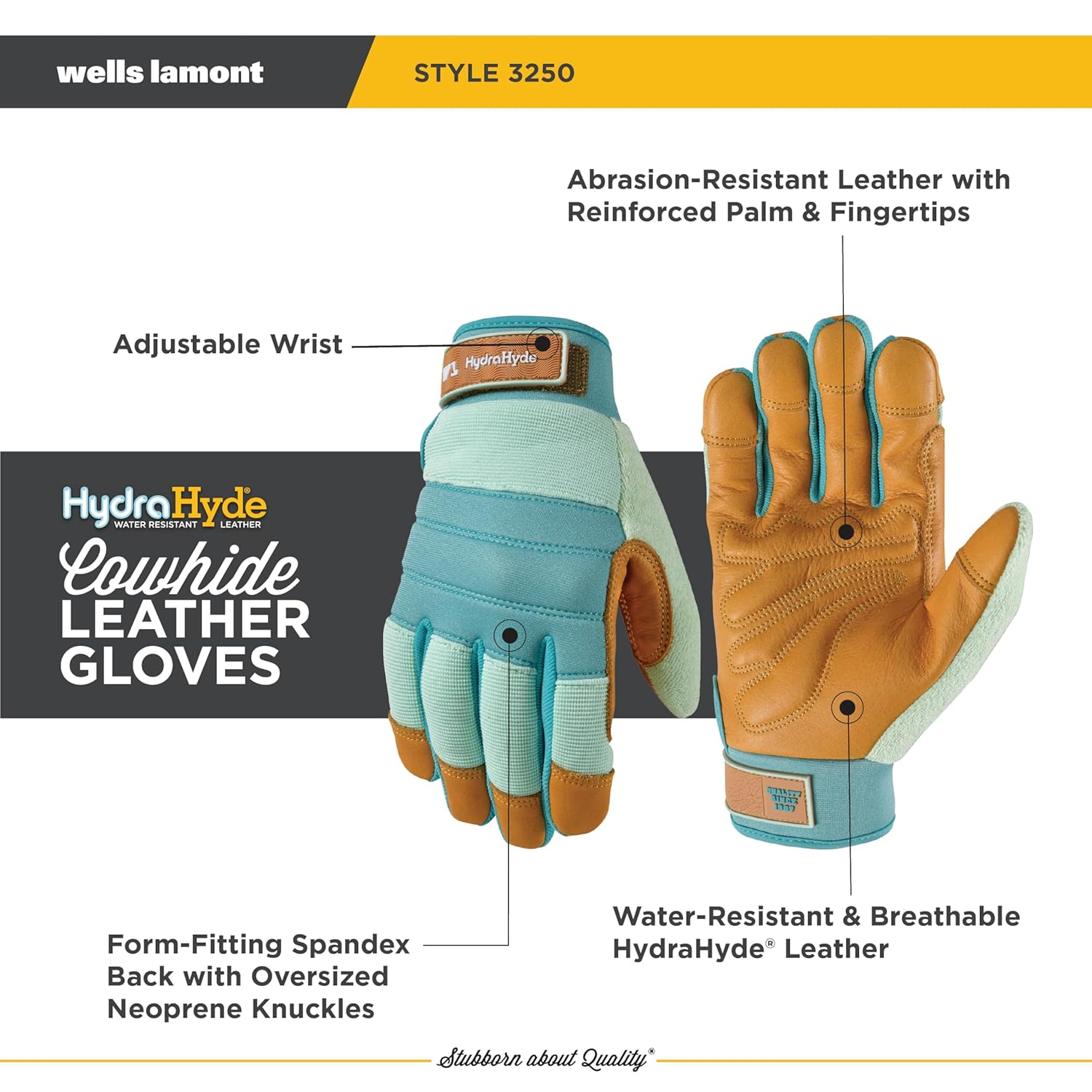 Wells Lamont Women'S Hydrahyde Water-Resistant Leather Palm Hybrid Work Gardening Gloves, Medium (Pack of 1) (3250M), Blue image number 3