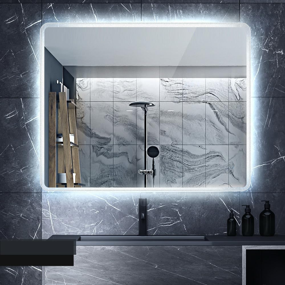 Simplus LED Wall Mirror Bathroom Mirrors for Wall Mounted Anti-Fog 3 Colors Dimmable Lighting Smart Touch Switch Vanity Makeup Mirror 120X70Cm