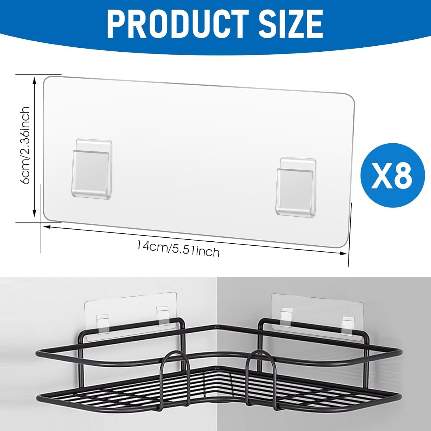 Yharnamite 8 Pcs Shower Caddy Strong Adhesive Hook Stickers, Bathroom Hooks, Shower Caddy Adhesive Hook No Drilling Strong Sticker Wall Hooks for Bathroom, Kitchen image number 2