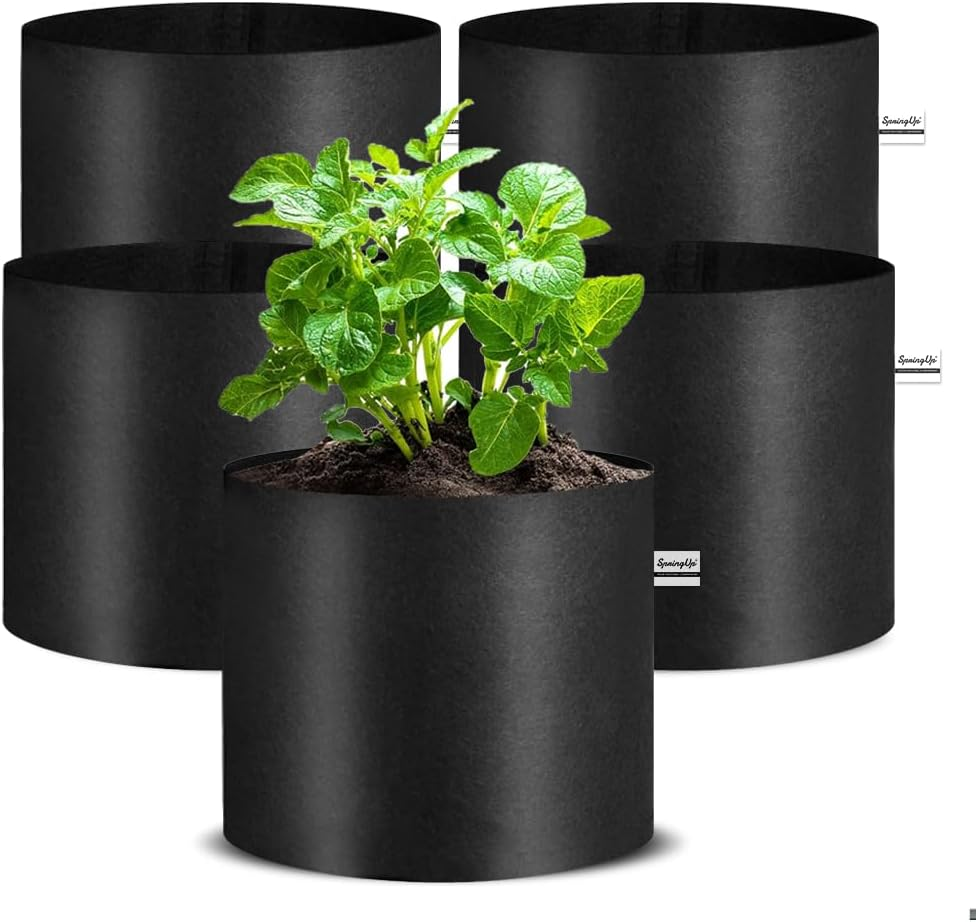 Springup 5 Pack Grow Bags, Heavy Duty Thickened Non-Woven Plant Bag Plant Fabric Pots Planting Bags for Plants Vegetable, Herbs and Flowers, Black(1 Gallon) image number 1