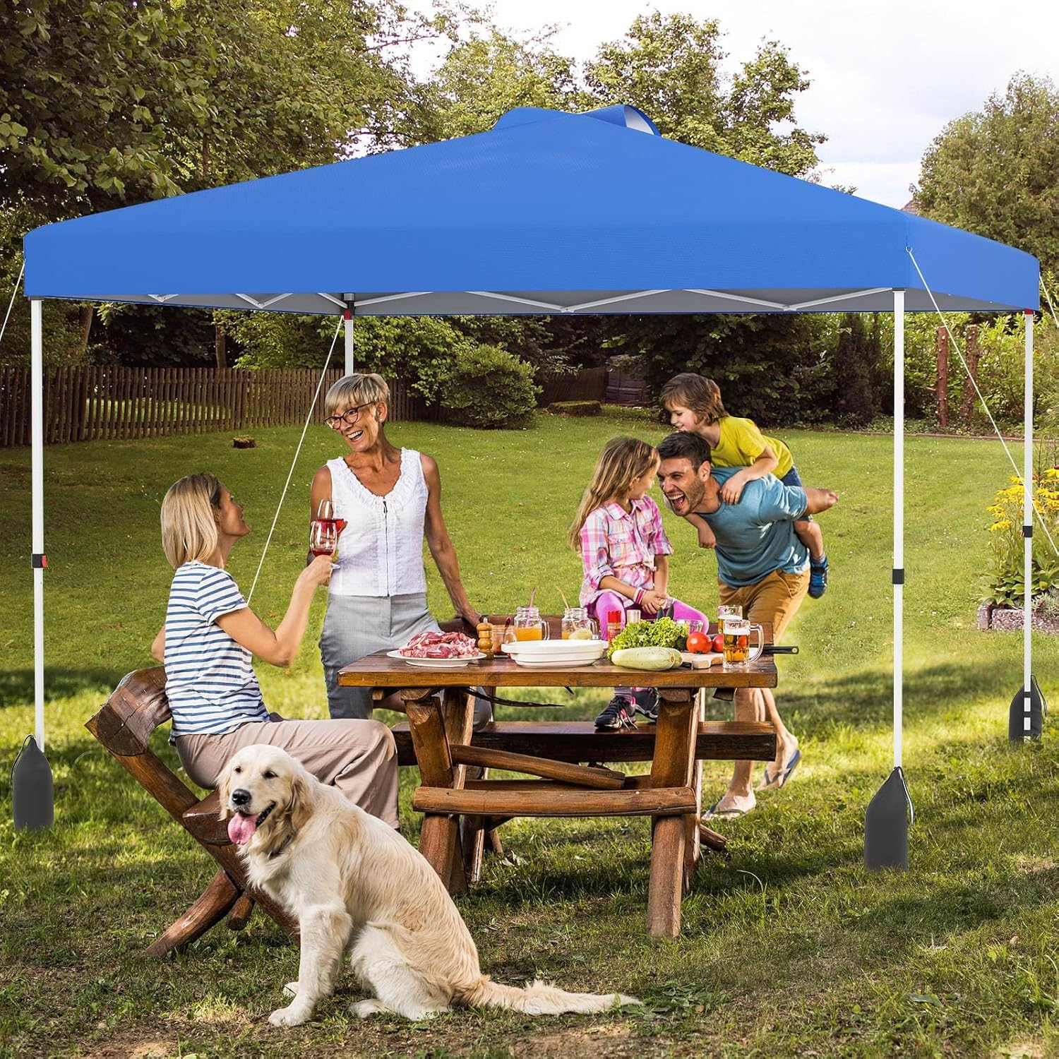 Costway 3 X 3 M Pop up Canopy Tent W/ 1 Sidewall, Wheeled Bag, 8 Stakes, 4 Anchors, 4 Wind Ropes, 4 Sandbags, Vented Top, Portable Foldable Outdoor Patio Shelter (Blue) image number 6