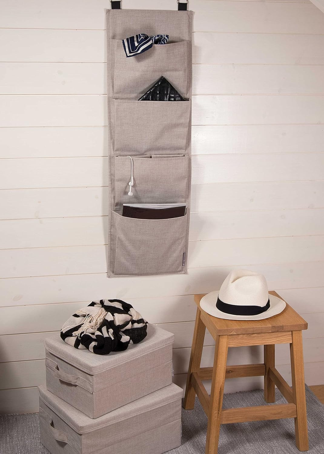 Bigso Box of Sweden Foldable Soft Medium Storage Box for Home and Office - Canvas Wardrobe Organiser with Lid - Spacious Storage Cube for Clothing and Accessories - Beige image number 4