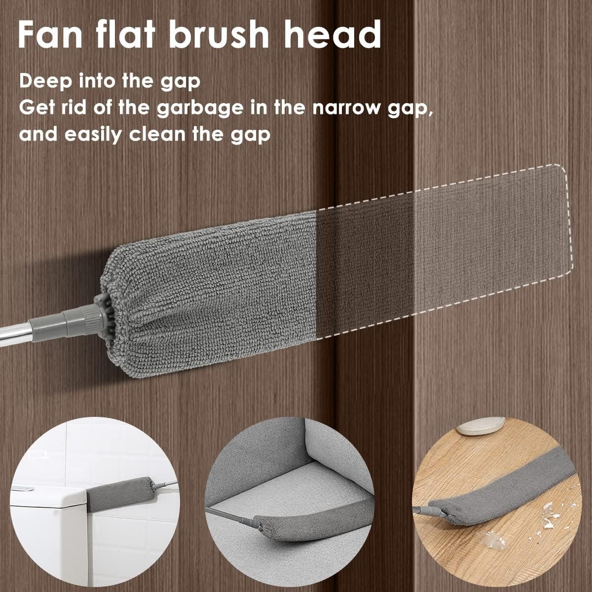 Gap Dust Cleaner, Telescopic Removal Brush Long Handle Duster,Multifunction Retractable Microfiber Flat Gap Dust Brush Gap Mop,Extendable Cleaning Tool, for High Celling Bedroom Window (Grey) image number 5