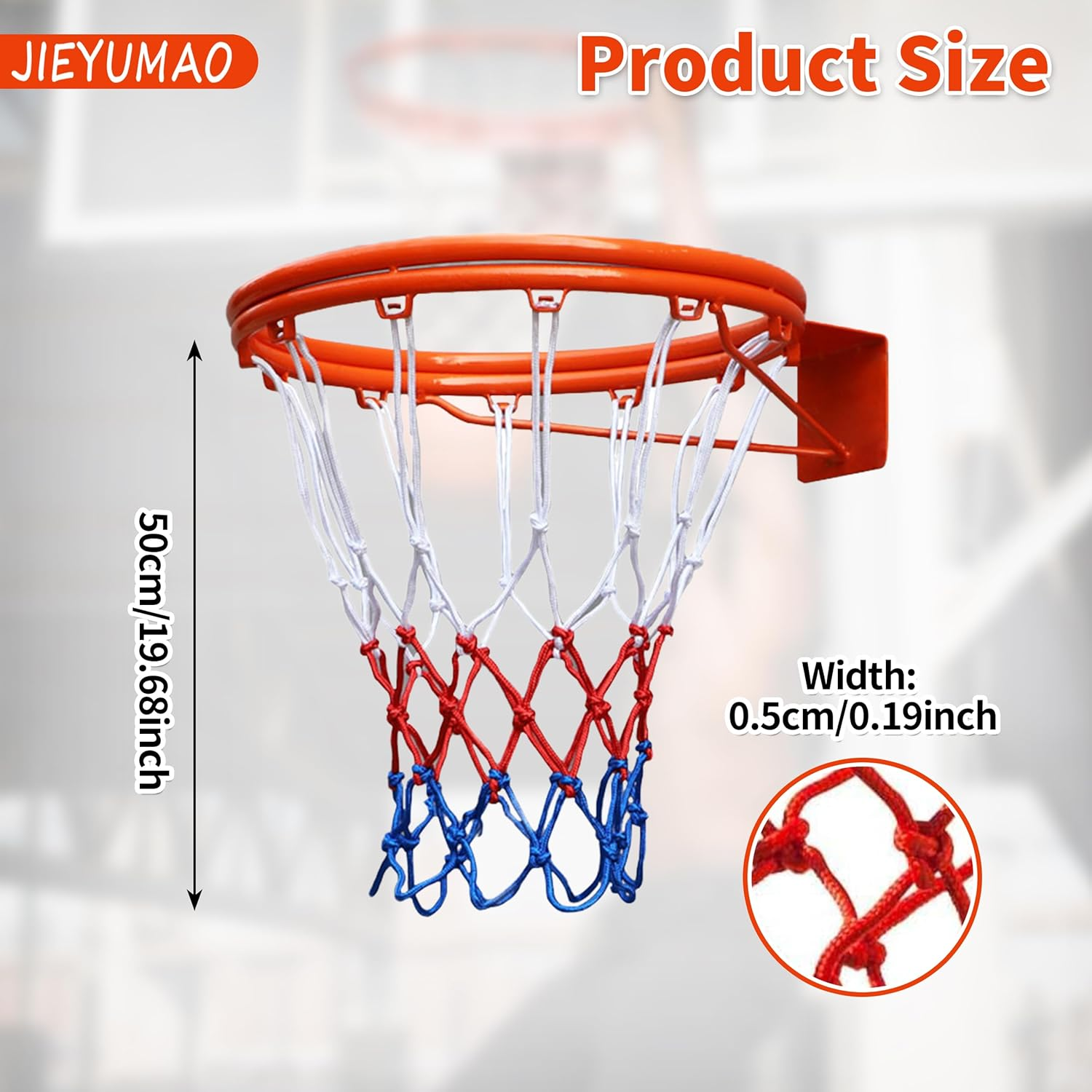 JIEYUMAO 4Pcs Basketball Nets, 2 Colors Heavy Duty Basketball Net Replacement, Red White Blue Nylon Basketball Nets Basketball Hoop Net Outdoor Basketball Net for Home School Park Gym image number 1