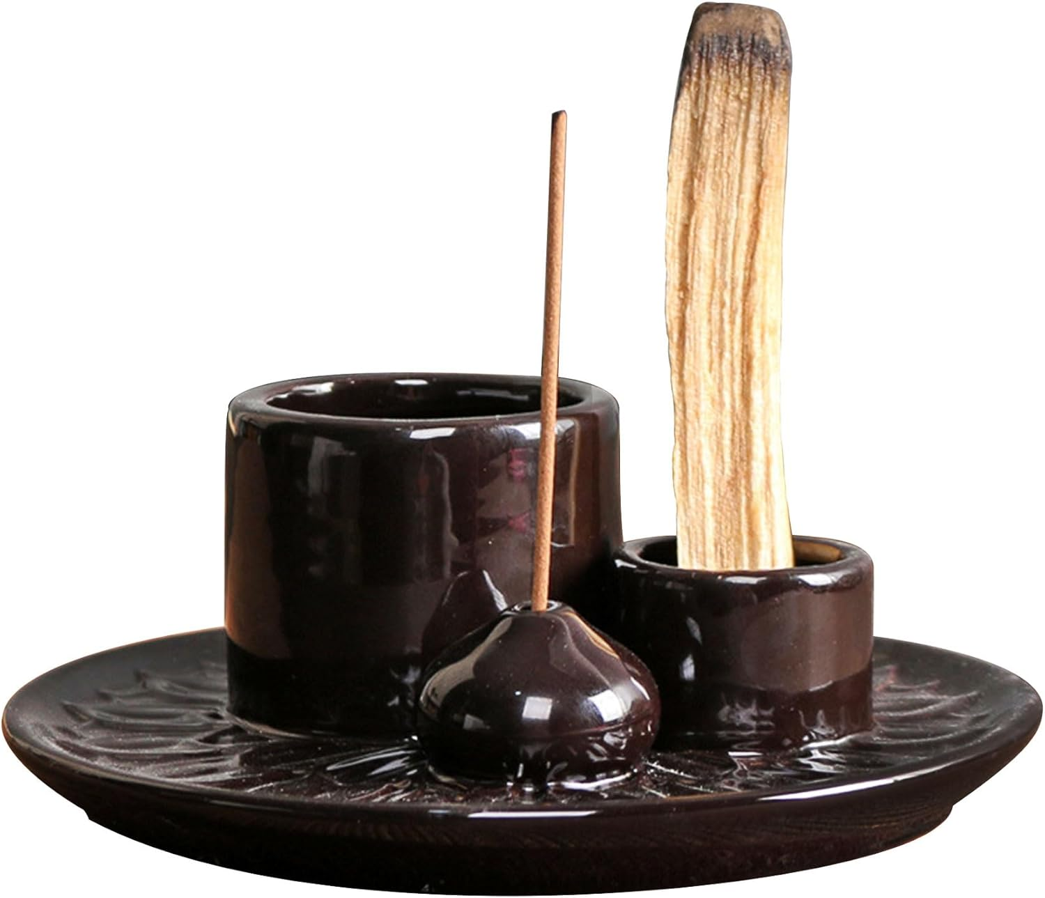 IMEEA Palo Santo Holder Sage Holder 4 in 1 Incense Holder Incense Burner for Burning Sage Incense Stick Palo Santo 5.1" Ceramic Ash Catcher Tray for Meditation Room