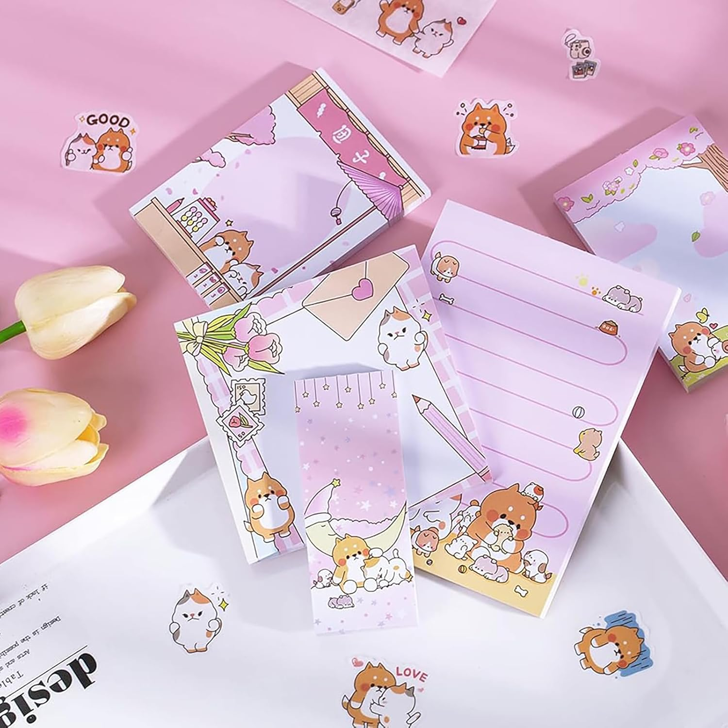 Doraking 250Sheets Cute Cartoon Dog Memo Notes Writing Pads Scrapbook Decorations TODO List for Planning with 2 Sheets Decorative Stickers, Doraking Shiba Inu Memos image number 1