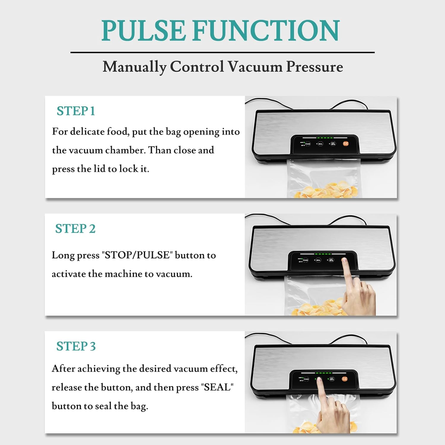 Toprime Vacuum Sealer Machine, 80Kpa Powerful Food Sealer Built-In Cutter with Sealing Bag and Hose, Vacuum Air Sealing System for Food Storage and Sous Vide image number 6