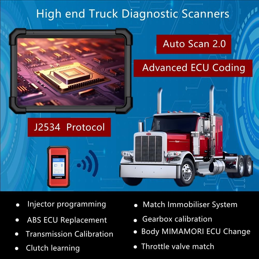 LAUNCH X431 V+ Smartlink HD Heavy Duty Truck Diagnostic Scanner Diesel Commercial Vehicle Construction Machinery Agricultural Bus Scan Tool, J2534 ECU Coding, All System Diagnosis, Active Test image number 5