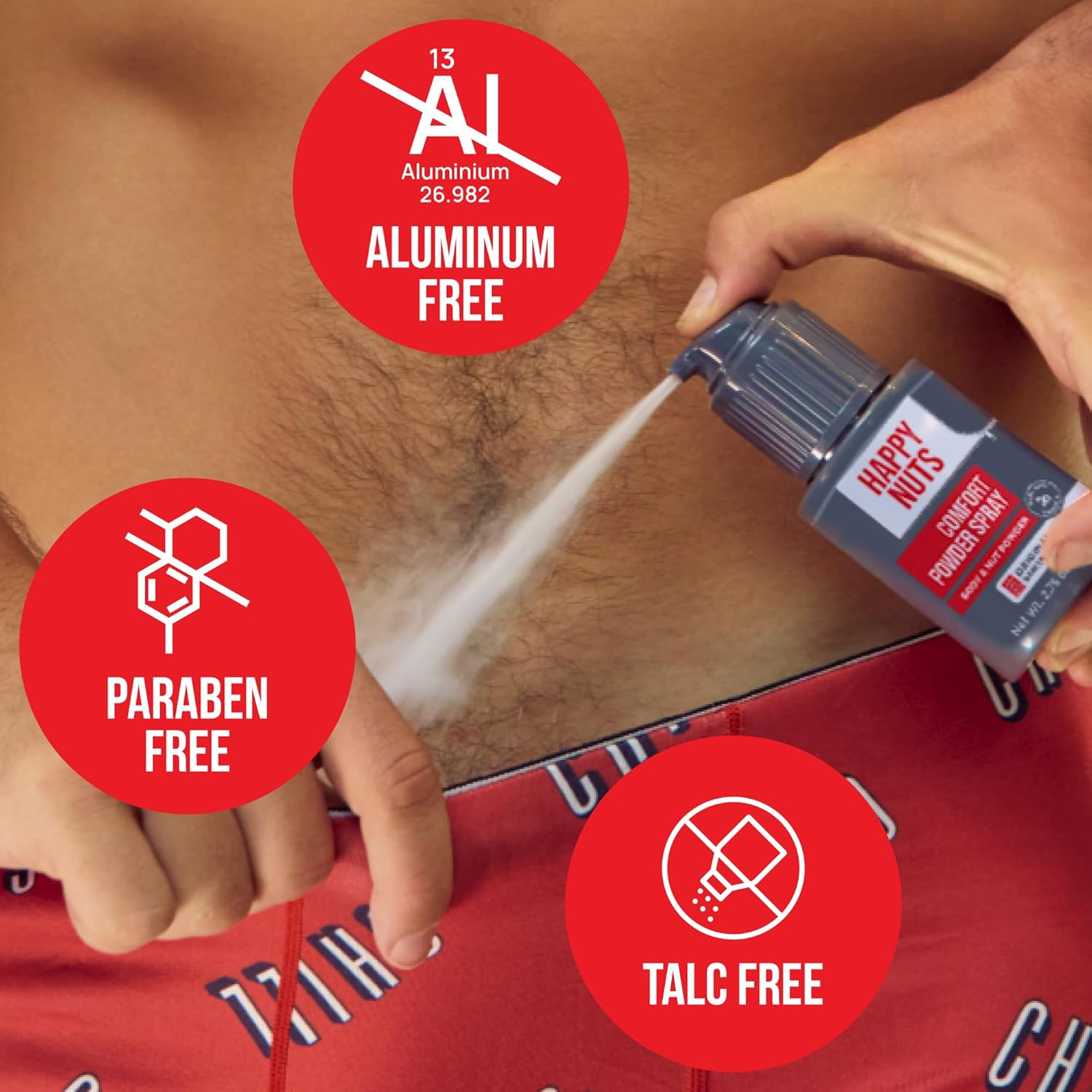 Happy Nuts Comfort Powder Spray Deodorant for Men: Anti-Chafing Sweat Defense, Odor Control, Aluminum-Free, 2.75 Oz (2 Pack), Original Scent