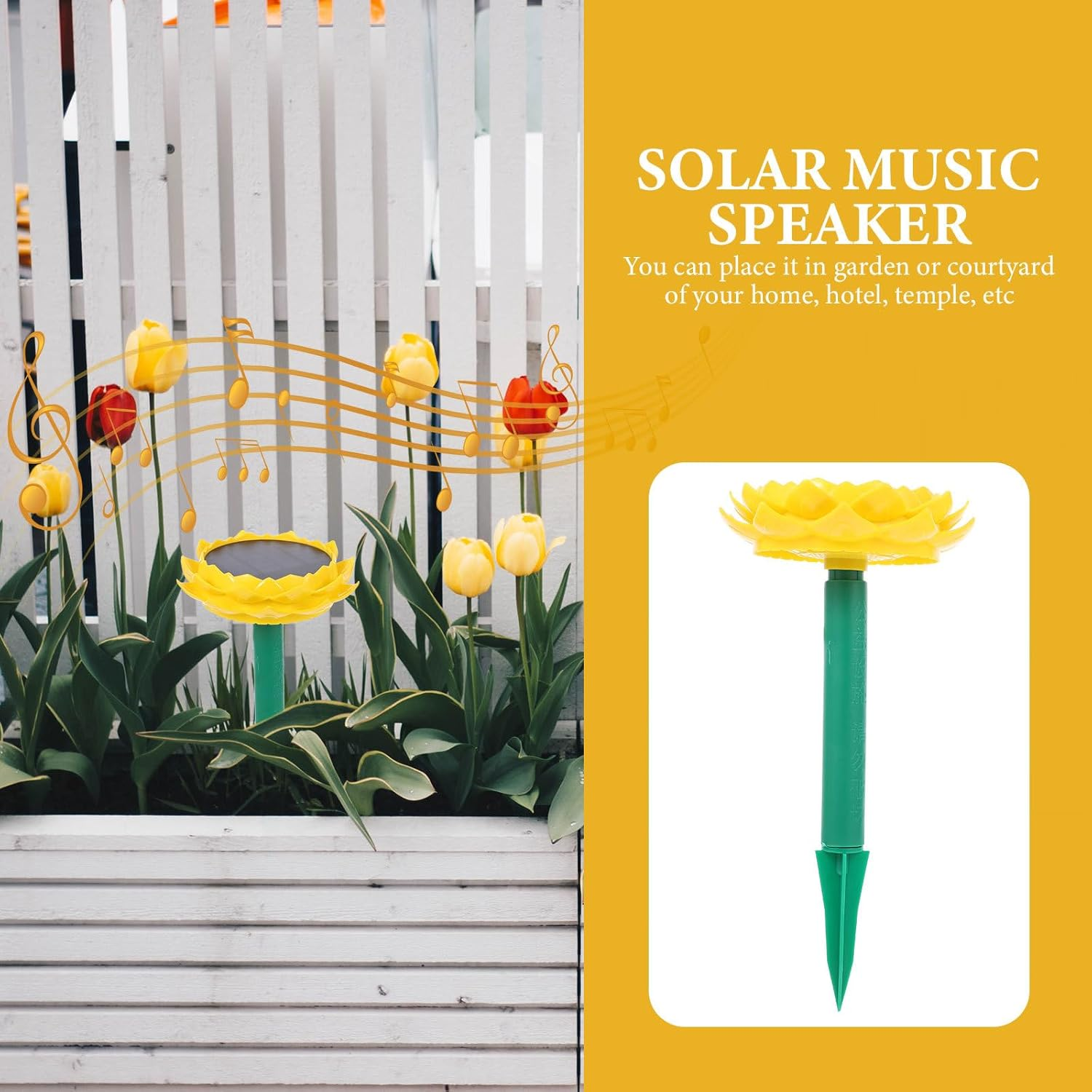 TOPPERFUN Solar Powered Lotus Speaker Outdoor Waterproof Buddhist Flower Music Player Yellow Portable Garden Courtyard Speaker for Meditation and Relaxation image number 3